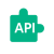 a green puzzle piece gear the letters API
